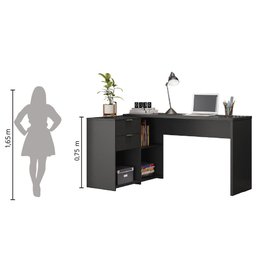 Escrivaninha Mesa Computador Preta Reta ou em L 2 Gavetas Top Nt2060 Notável 75x200x45 - 4