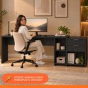 Ver imagem 6 de Escrivaninha Mesa Computador Preta Reta ou em L 2 Gavetas Top NT2060 Notável 75x200x45