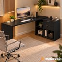 Ver imagem 3 de Escrivaninha Mesa Computador Preta Reta ou em L 2 Gavetas Top NT2060 Notável 75x200x45