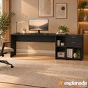 Ver imagem 2 de Escrivaninha Mesa Computador Preta Reta ou em L 2 Gavetas Top NT2060 Notável 75x200x45