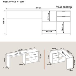 Escrivaninha Mesa Computador Preta Reta ou em L 2 Gavetas Top Nt2060 Notável 75x200x45 - 3