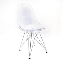 CADEIRA EAMES DSR CRISTAL POLICARBONATO BASE EIFFEL CROMADA - 1