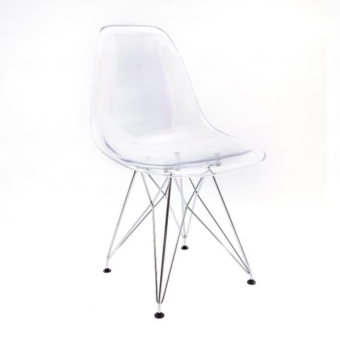 CADEIRA EAMES DSR CRISTAL POLICARBONATO BASE EIFFEL CROMADA