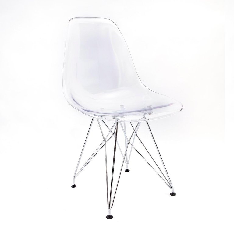CADEIRA EAMES DSR CRISTAL POLICARBONATO BASE EIFFEL CROMADA