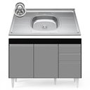 Ver imagem 1 de Balcão Gabinete com Pia Inox 120cm Michigan Preto/Cinza - Lumil Lumil Móveis