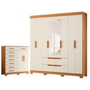 Ver imagem 1 de Guarda Roupa Casal com Cômoda Verona 8 Portas de Bater 8 Gavetas MDP Cinamomo Off White Albatroz