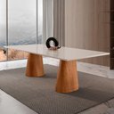 Ver imagem 1 de Mesa para Sala de Jantar Noronha 220cm Madeira com Vidro Mod Cinamomo Imbuia-off White