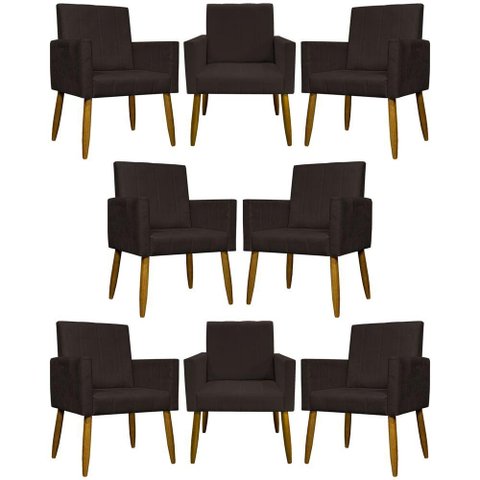 Kit 8 Poltronas Decorativas Mari Pé Palito Castanho - Marrom Suede