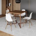 Ver imagem 1 de Mesa Industrial Jantar Quadrada Amêndoa 90x90cm Base Cobre V com 4 Cadeiras Eames Eiffel Brancas Mad