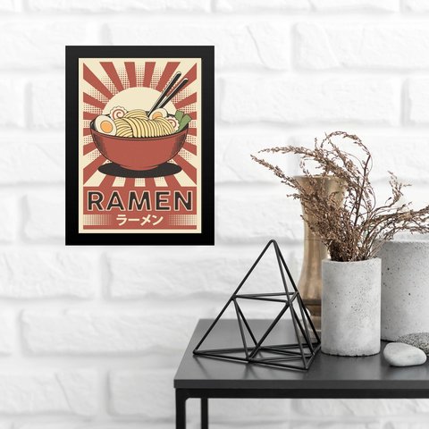 Quadro Comida Japonesa - Ramen 33x24cm - com Vidro:moldura Preta