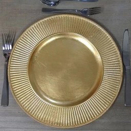 Jogo 4 Sousplat de Mesa Redondo Primer Dourado Plástico Lyor 33cm - 3