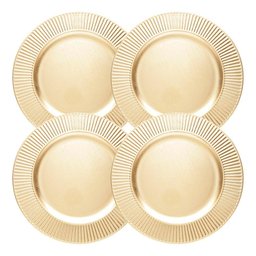 Jogo 4 Sousplat de Mesa Redondo Primer Dourado Plástico Lyor 33cm - 1