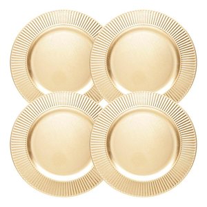 Jogo 4 Sousplat de Mesa Redondo Primer Dourado Plástico Lyor 33cm
