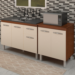 Balcao Pia 120cm e Multiuso 2 Portas 70cm Savana Off White Mobbs - 2