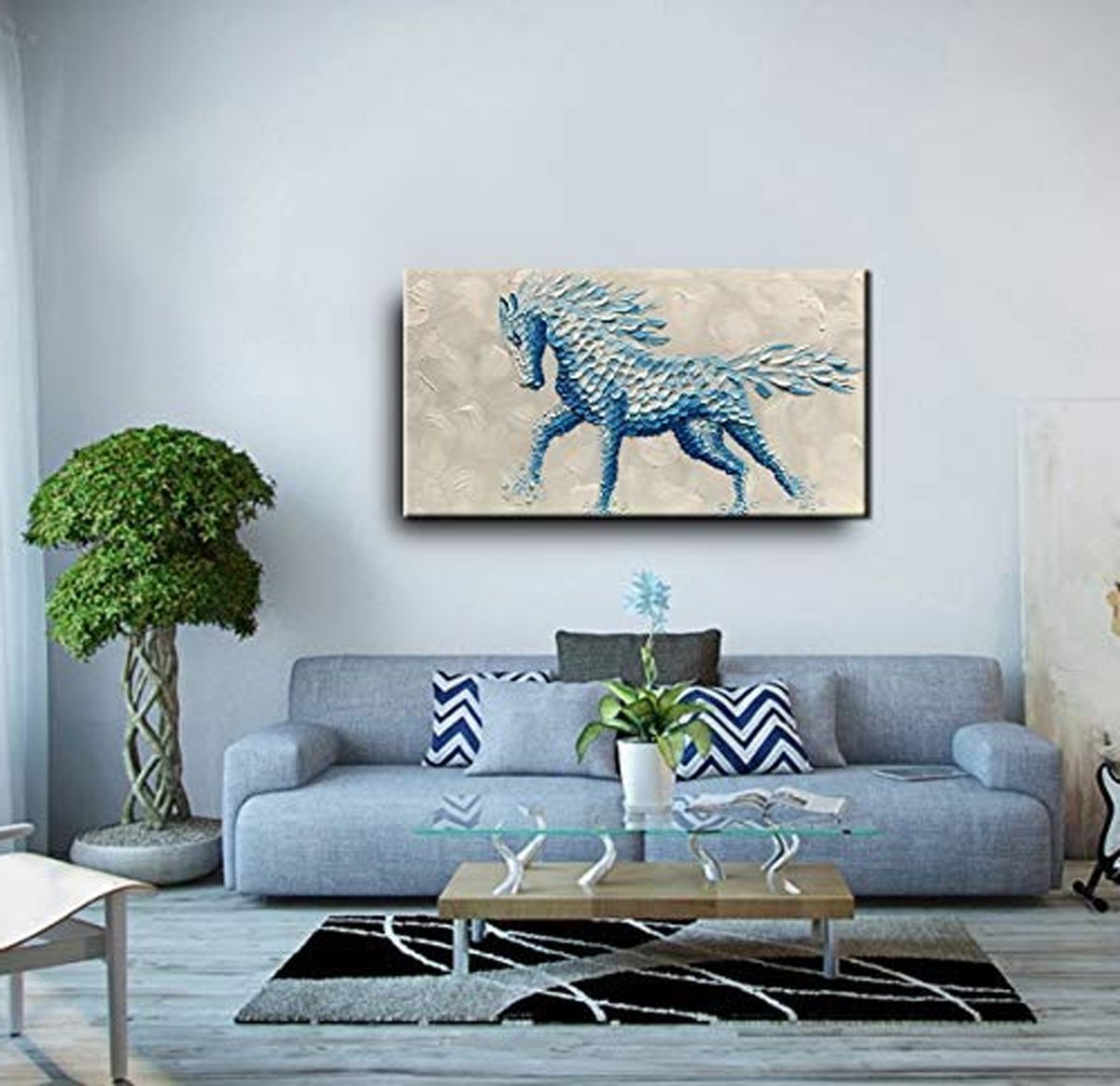 Quadro Pintura Tela azuis housewarming presentes bons 5156: 50cm (A) x 100cm (L) - 2