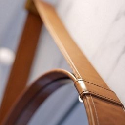 Espelho Redondo 61cm Alça em Couro Sintético Marrom Aqua Mais Imcal 6318 - 3