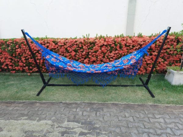 Rede de casal tecido duplo chita azul bic - 5