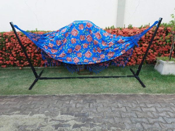 Rede de casal tecido duplo chita azul bic - 2
