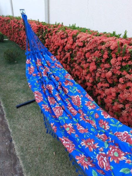 Rede de casal tecido duplo chita azul bic - 3