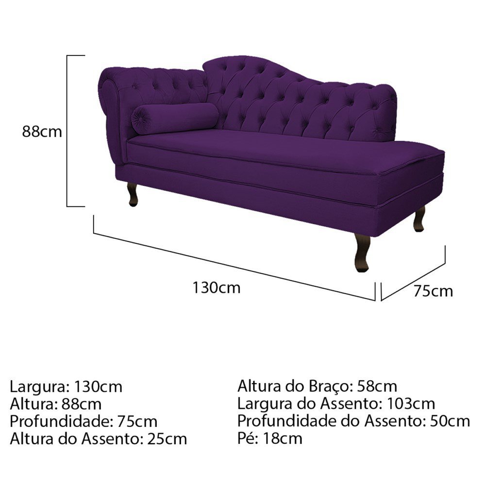 Diva Recamier Juliana 130cm Lado Direito Suede Roxo - Amarena Móveis - 4