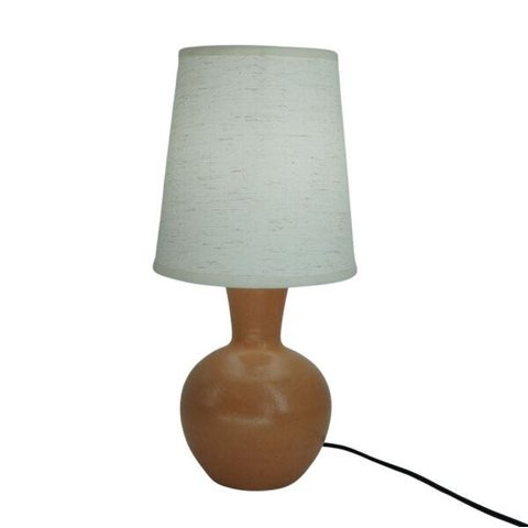 Abajur Base Cerâmica Rústica e Cúpula Linho Bege