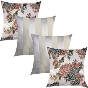 Kit 4 Capas de Almofadas Composê Floral e Listrado Off White 45cmx45cm