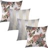 Kit 4 Capas de Almofadas Composê Floral e Listrado Off White 45cmx45cm - 1