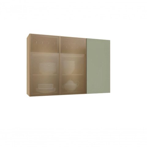 Armário Aéreo Domus 120cm 3 Portas MDF Porta de Correr Verde e Bronze