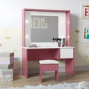 Ver imagem 2 de Penteadeira Diana Camarim Rosa e Branca Infantil C/ Espelho e Banqueta Mdf Rosa e Branca
