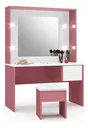 Ver imagem 1 de Penteadeira Diana Camarim Rosa e Branca Infantil C/ Espelho e Banqueta Mdf Rosa e Branca