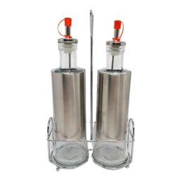 Conjunto Galheteiro Vidro e Inox com Suporte 3 Pcs Trc8507 - 1