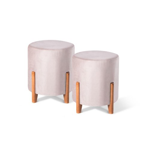 Kit 02 Puffs Decorativo Redondo em Suede Cor Bege