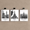 Ver imagem 2 de Kit 3 Quadro Decorativo Londres Paris New York Quarto Sala Qualidade Premium 28x20cm
