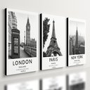 Ver imagem 1 de Kit 3 Quadro Decorativo Londres Paris New York Quarto Sala Qualidade Premium 28x20cm