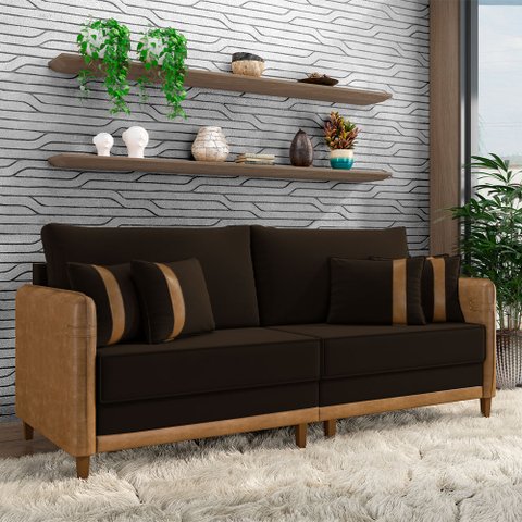 Sofá Montecarlo 2 Lugares 192cm Veludo/pu Marrom/caramelo