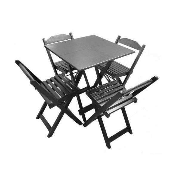 Conjunto De Mesa E 4 Cadeiras Madeira 70 Por 70 Preto Dobrável Bar ...