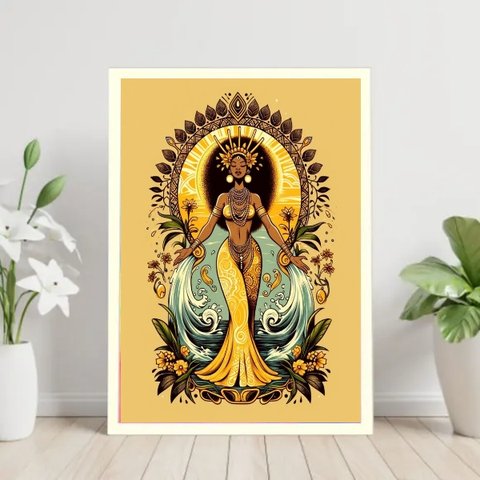 Quadro Decorativo Oxum - Rainha Água Doce 60x48cm:madeira Branca
