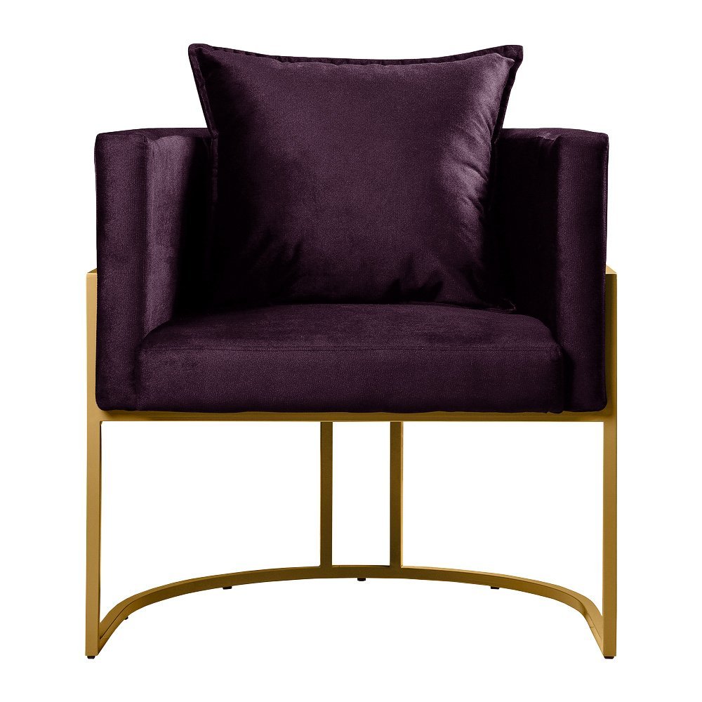 Poltrona Decorativa Luna Base Metal Dourado Veludo Vs Decor - 3