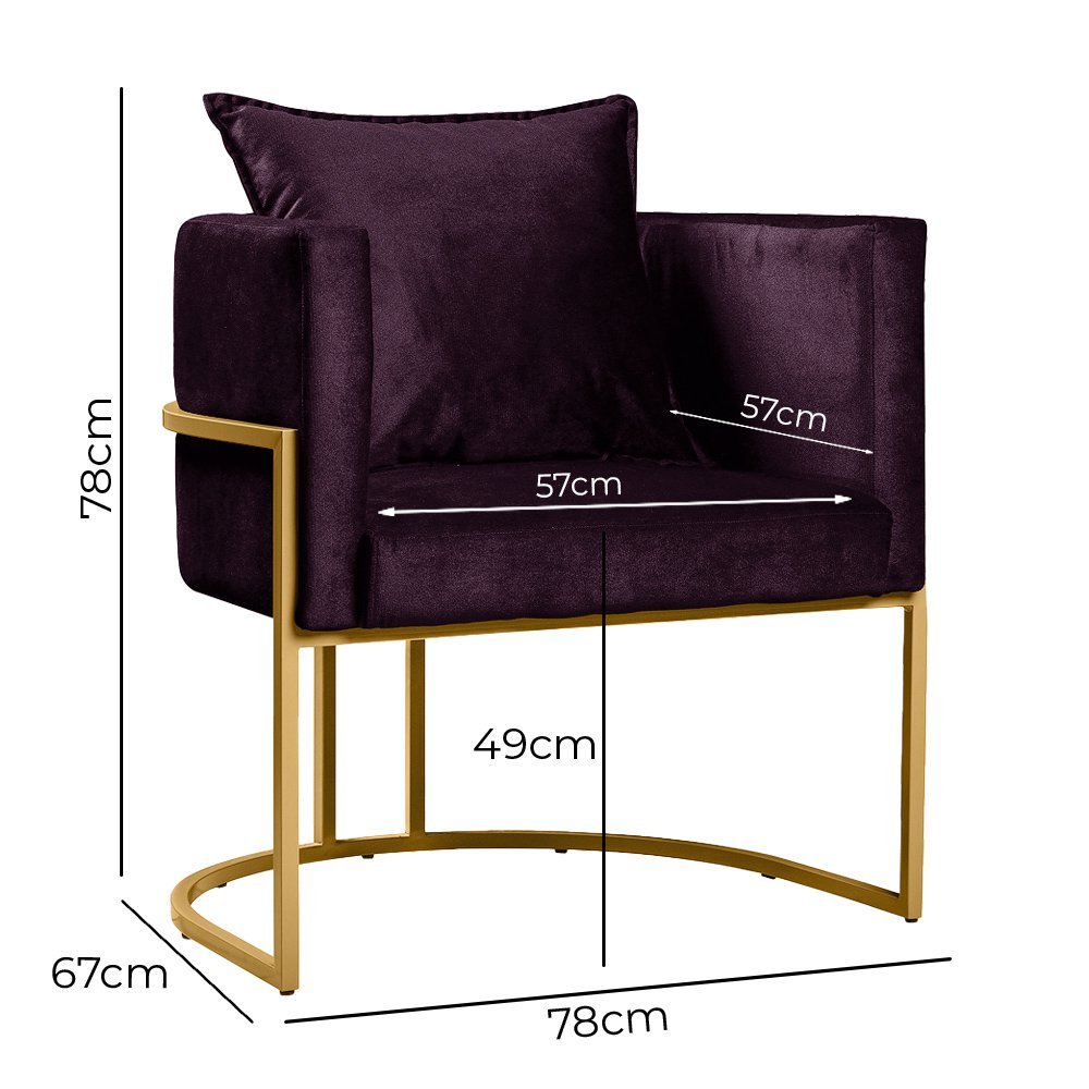 Poltrona Decorativa Luna Base Metal Dourado Veludo Vs Decor - 6