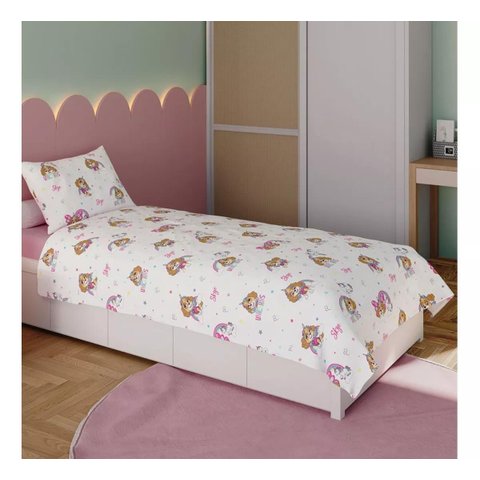Jogo de Cama 100% Algodao Solteiro Patrulha Canina 140x210m