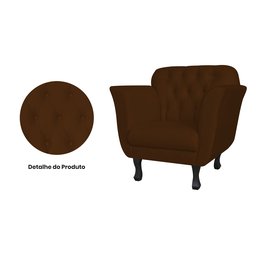 Poltrona Decorativa Couro Marrom Pés Madeira Ms Decor - 2