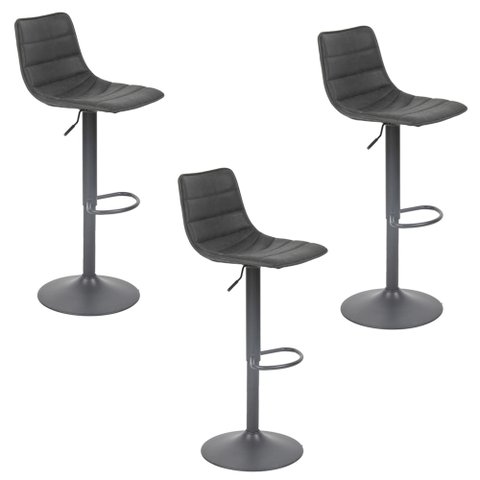 Banqueta Alta Kit 3 Bete Preto Base Giratória de Metal Preto R02 - D'rossi