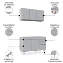 Ver imagem 3 de Armário de Cozinha Aéreo Virgínia e Balcão para Pia 120cm Michigan Cinza Claro - Lumil