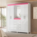 Ver imagem 6 de Guarda-Roupa Casal Capelinha 4 Portas 4 Gavetas com Espelho e Pés Atenas Flex Branco/Rosa