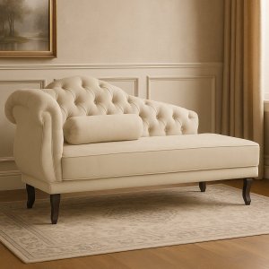Divã Recamier Sala 150cm em Veludo Capitonê de Luxo Pés Luis Xv