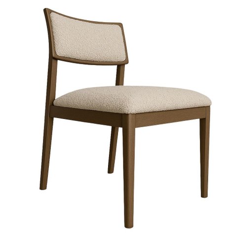 Cadeira Siena Madeira Maciça com Estofado em Tecido 2 Pçs - Élpis Móveis - Boucle Bege - Imbuia