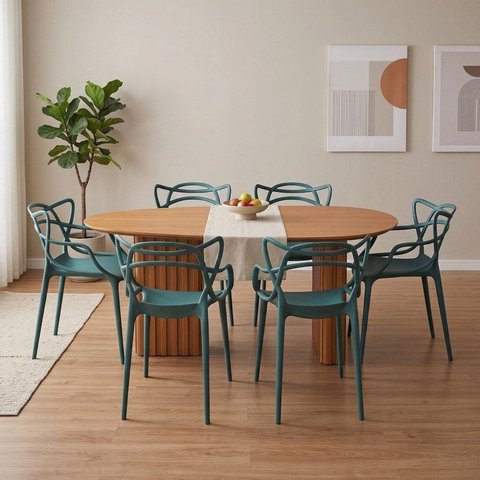 Conjunto Sala de Jantar 6 Lugares Orgânico MDF Allegra