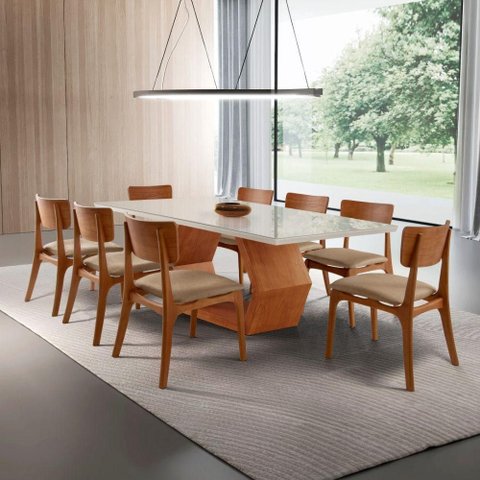 Conjunto de Jantar Ane 8 Lugares Tampo MDF Cadeiras Viena Gold Imbuia 220cm Mobillare