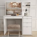 Ver imagem 1 de Penteadeira Maria 5 Gavetas 2 Prateleiras Branco - Panorama Móveis