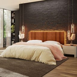 Cabeceira Estofada Iluminação Led Glow Cama King Size 200cm Bouclé Terracota - 5